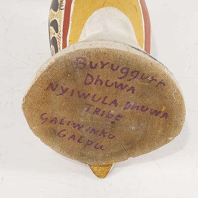 Elcho Islands Carved Wood and Ochre Bird by Buruggurr Dhuwa, Nyiwula Dhuwa Tribe