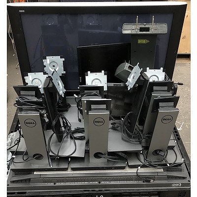 Bulk Lot of Assorted TVs, Monitors and Monitor Stands