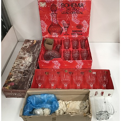 Bohemia Sherry Set Versailles Glasses and Krosno Mugs