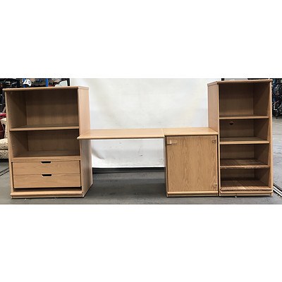 Four Piece Oak Desk and Book Shelves