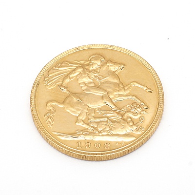 1909 Gold Sovereign, Edward VII, Perth Mint, 9g