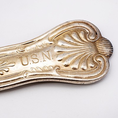 Six US Navy Silver Plated Kings Pattern Entree Forks, RW Wallace