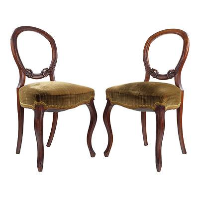Pair of Victorian Walnut Balloon Back Dining Chairs Circa 1890