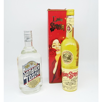 One Bottle of Strega Liquore 700ml and One Bottle of Stella D'Italia Sambuca Toschi 750ml