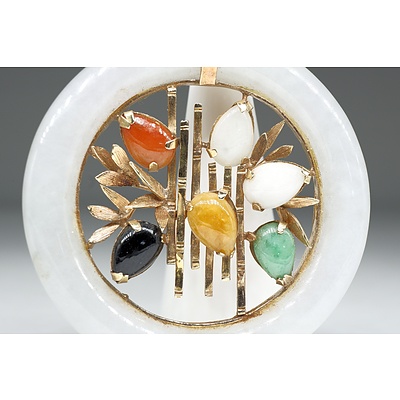 Chinese Jade Pendant the Centre with Six Jadeite Tear Drop Shaped Cabouchons in Claw Setting