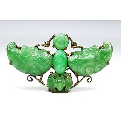 Chinese Carved Jadeite Bat Brooch