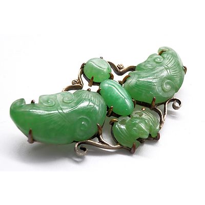 Chinese Carved Jadeite Bat Brooch
