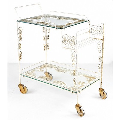 Unusual Vintage Wrought Iron and Glass Drinks Trolley