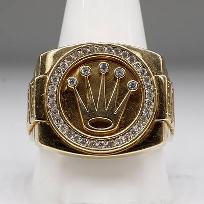 Genuine Rolex 18ct Yellow Gold Ring with Round Brilliant Cut Diamonds, 26.2g