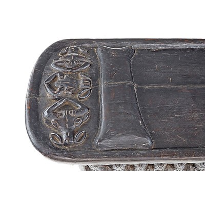African Royal Cameroon Bamileke People Chieftans Ceremonial Bed with Carved Buffalo Heads
