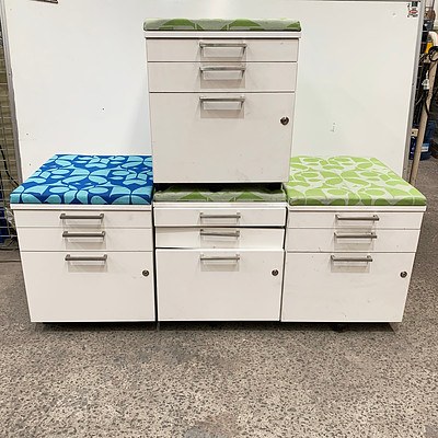 Wooden Three Draw White Filing Cabinet - Lot of 4