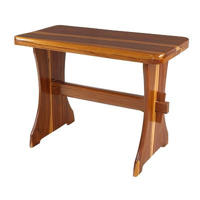 Solid African Mukwa Wood Bench with Mortice and Tenon Stretcher, Later 20th Century
