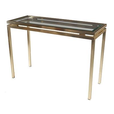 Pierre Vandel Paris Gold Aluminium and Glass Hall Table