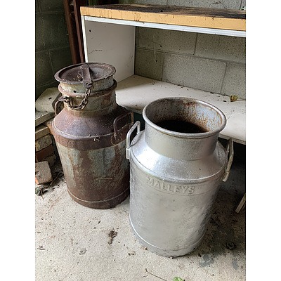 Malley's Metal Milk Cans - Lot of Two