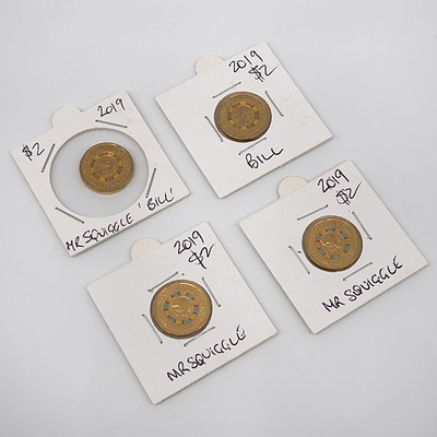 Four 2019 Mr Squiggle $2 Coins