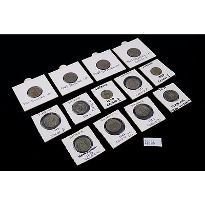 Twelve British Sixpence, Various Dates 1871-1951