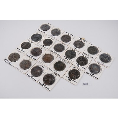21 Victorian British Pennies and 1 George III, Various Dates 1806-1900