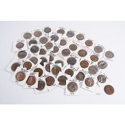 45 George V British Pennies, Various Dates 1912-1920 