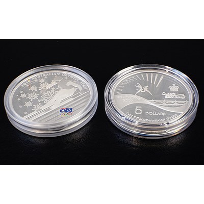 Perth Mint 2010 Australian Olympic Winter Team $1 1oz Silver Proof Coin and Melbourne 2006 Queens Baton Relay $5 Silver Proof Coin no 00680