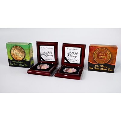 2006 1oz Silver 1923 Half Penny and 2005 1oz Silver 1930 Penny