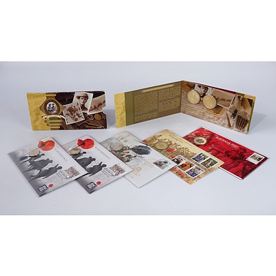Seven Coin and Stamp Covers, including 100 Years of ANZAC, 200 Years Australia Post and More