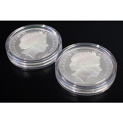Two 2005 $1 Silver Kangaroo Proof Coins