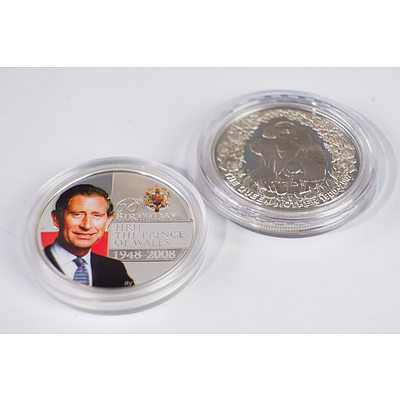 The Queen Mother 1900-2002 1oz Silver Coin and 60th Birthday HRH The Prince of Wales 1oz Silver Coin