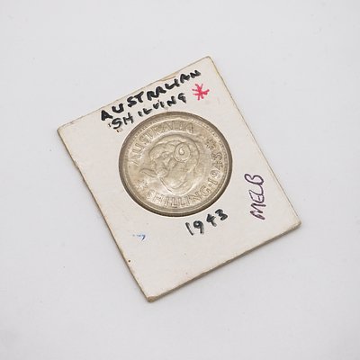 Australian 1943 George VI Shilling in Card