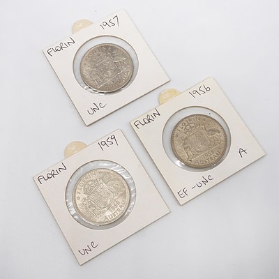 Three Australian Florins, 1956, 1957 and 1959