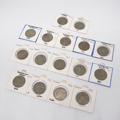 Sixteen Australian Florins in Cards, 1946-1954