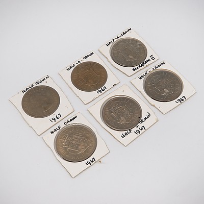 Six British 1967 Half Crowns