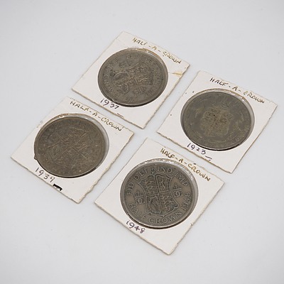 Four British Half Crowns, 1923, 1937, 1939 and 1948
