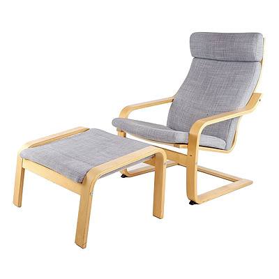 Ikea Poang Grey Fabric Upholstered Rocking Armchair with Footstool