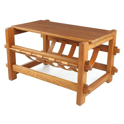 Vintage Teak Coffee Table with Magazine Sling and Mortice and Tenon Construction