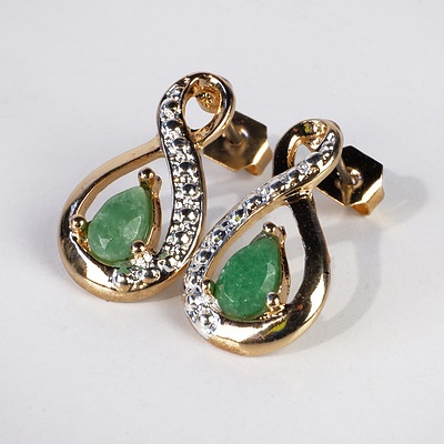 Emerald and Gold Metal Earrings