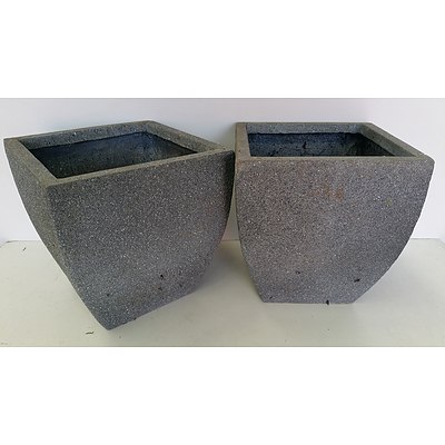 30cm Grey Concrete Fiberglass Deep Planters - Lot of Two