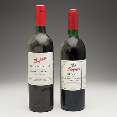 One Bottle of Penfolds Old Vine Shiraz Grenache Mourvedre Bin 138 Vintage 1998 and One Bottle of Penfolds Thomas Hyland Cabernet Sauvignon Vintage 2001 750ml