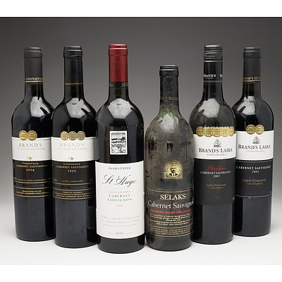 Case of 6x Cabernet Sauvignon 750ml Bottles Including Brand's, Brand's Laira, Jacob's Creek and Selaks