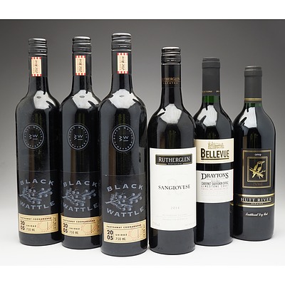 Case of 6x Mixed Red Wine 750ml Bottles Including Black Wattle Shiraz, Drayton's Bellevue Cabernet Sauvignon Shiraz and More