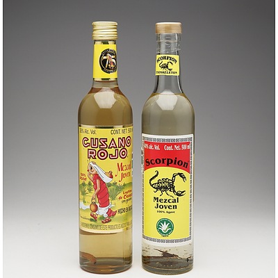 Cusano Rojo Mezeal Joven 500ml and Scorpion Mezcal Joven 500ml