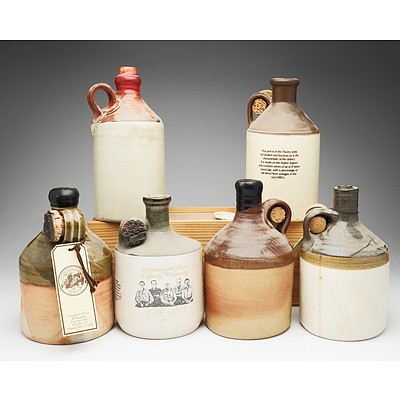Group of Six Port Stoneware Decanters Including Brown Brothers, Campbell's Wines and Baileys of Glenrowan