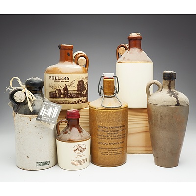 Group of Six Various Port, Rum and Rose Wine Stoneware Decanters