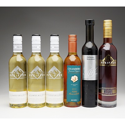 Group of Five 375ml Bottles of Muscadella and One 375ml Bottle of Topaque