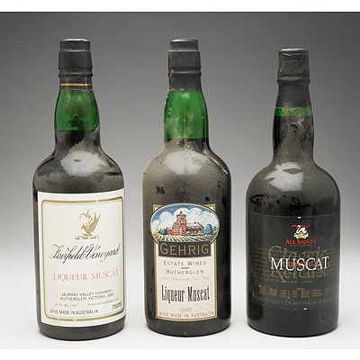 Three Bottles of Muscat 750ml Including All Saints, Fairfield Vineyard and Gehrig Estate Wines