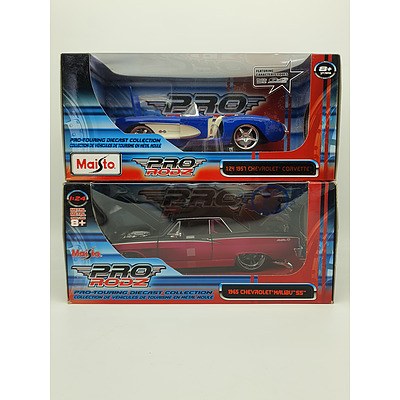 Maisto Pro Rodz 1957 Chevrolet Corvette & 1965 Chevrolet Mailbu SS - 1:24 Scale Model Cars - Lot of 2