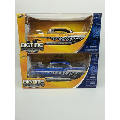 Jada Toys Bigtime Muscle 1957 Chevy Bel Air- 1:24 Scale - Lot of 2
