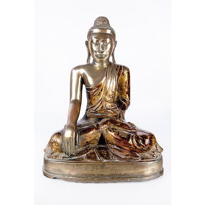 Burmese Mandalay Style Gilt and Red Lacquered Bronze Figure of Buddha Shakyamuni, 19th Century