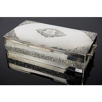 Large Anglo-Indian Silver and Cedar Lined Cigar Box, P Orr Silversmiths Madras