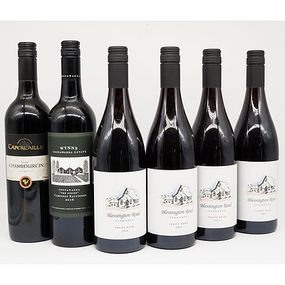 Case of 4x Blessington Road 2016 Pinot Noir 750ml, 1x Capercaillie 2015 Chambourcin 750ml and 1x Wynns The Siding 2016 Cabernet Sauvignon 750ml
