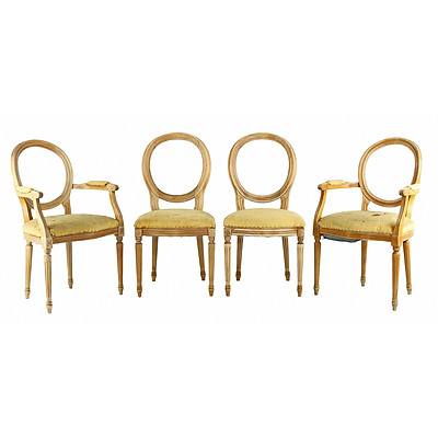 Set of Eight Louis Style Beechwood Dining Chairs, 20th Century